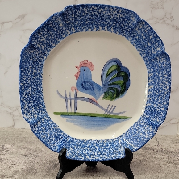 Vintage Other - Vintage Laurie Gates Los Angeles Pottery Blue spatterware Rooster Plate